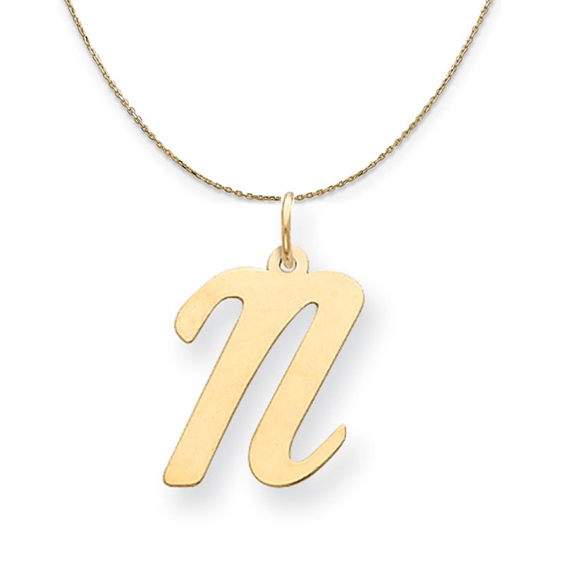 14k Yellow Gold Madison Lg Classic Script Initial N Necklace - 22 Inch